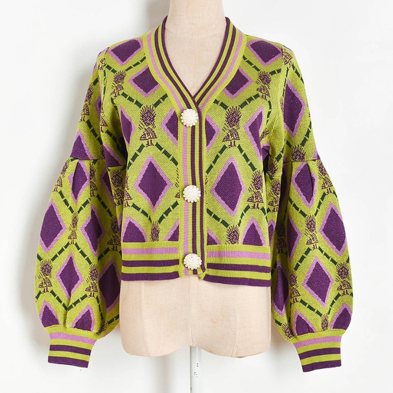 Designer Cardigans for Woman in Plaid Mesh Flashlight with Cleavage Outerwear Lady Luxury Pearl Buttons Short Sweaters I2hg