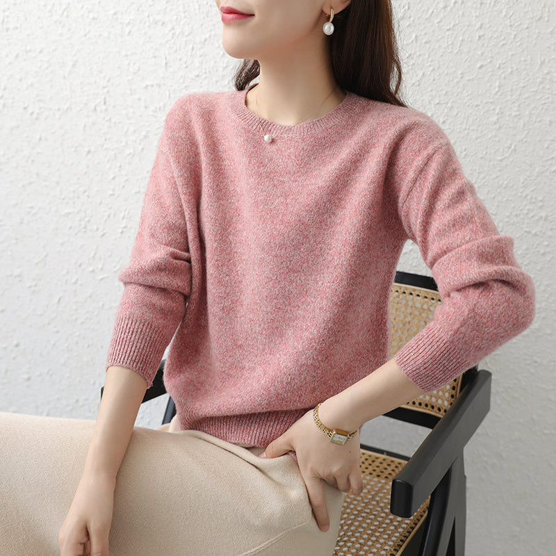 2021 New Best Quality Colorful Yarn Knitting Sweaters Women 100% Merino Wool Winter Thick Warm Oneck Pullovers Female 4color Long Sleeve J59