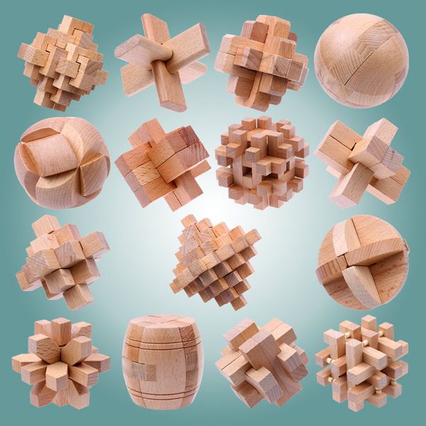 3D Wooden Interlocking Burr Puzzles Game Toy For Adults Kids IQ Brain Teaser Kong Ming Lock Lu Ban Lock