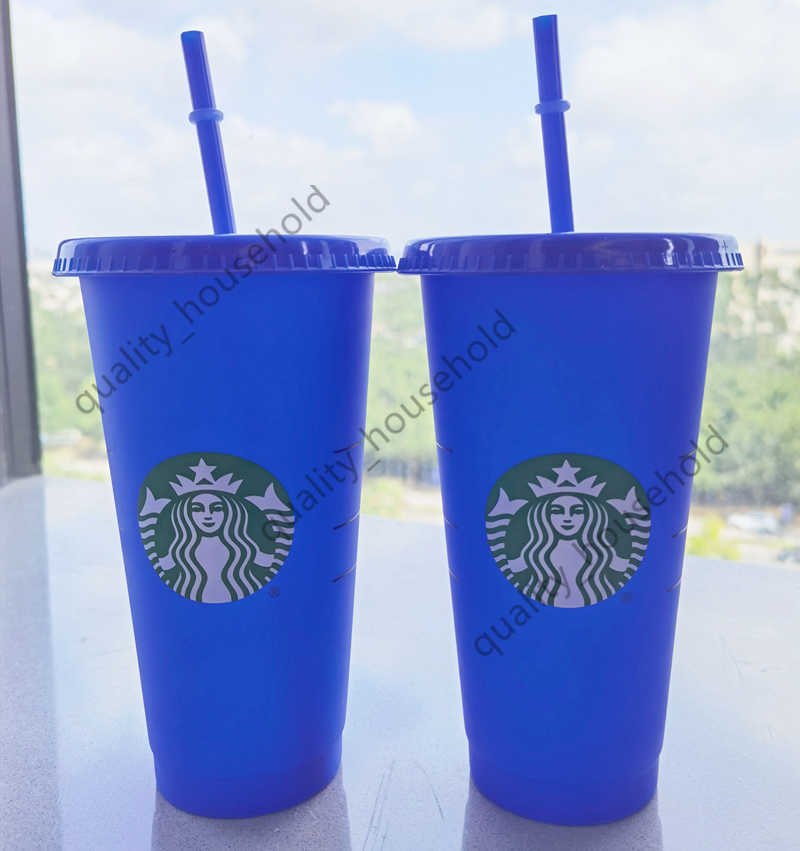 Starbucks Mermaid Goddess 24oz-710ml Blue Cup Color Change Tumblers Plastic Drinking Juice With Lip And Straw Magic Coffee MugPDYN