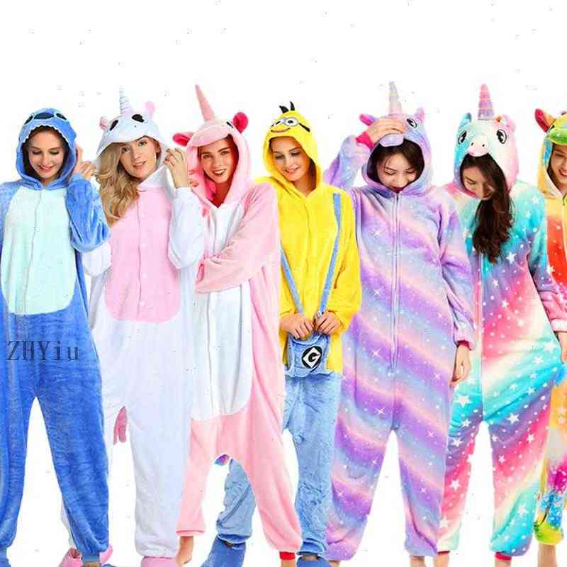 Unicorn Pajamas Aduls Animal Onesies Women Sleepwear Men Couple Winter Stitch Flannel Pijamas Pyjamas Homewear