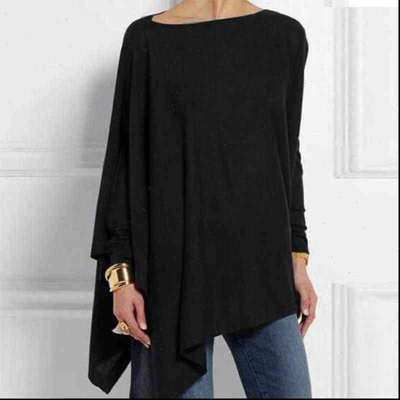 4XL 5XL Plus Size Womens Blouses Tunic Tops Irregular Hem Casual O Neck Long Sleeve Blouse Fashion Woman