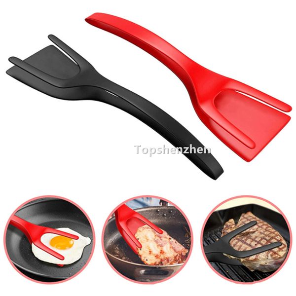 2 Colors Cooking Utensils 2 in 1 Multifunctional Egg Spatula Pancake Non-Stick Food Clip Tongs Fried Eggs Turner Pancake Pizza Barbecue Omel