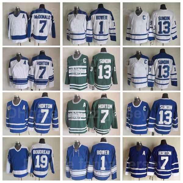 Arenas Ice Hockey 13 Mats Sundin Jersey Vintage Classic Tim Horton 7 Lanny McDonald 19 Bruce Boudreau 1 Johnny Bower Retro Blue White Green