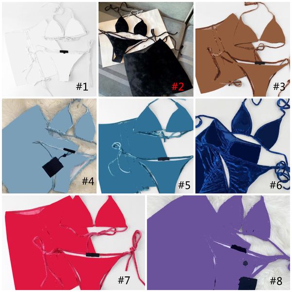 Flannel Swimsuit Brown Pink Bikini Women Fashion Swimwear Skirt Suit IN Stock Three-piece set Bathing Suits With pad tags