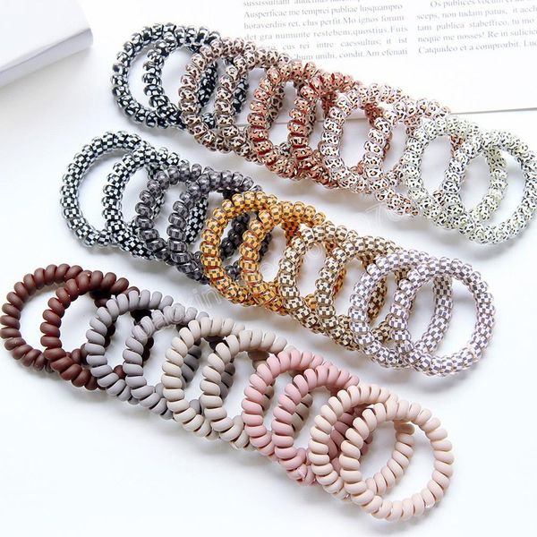 Women Accessories Scrunchy Girls Hair Coil Rubber plaid Leopard HairBands Ties Rope Ring Ponytail Holders Telephone Wire HairTie Bracelet