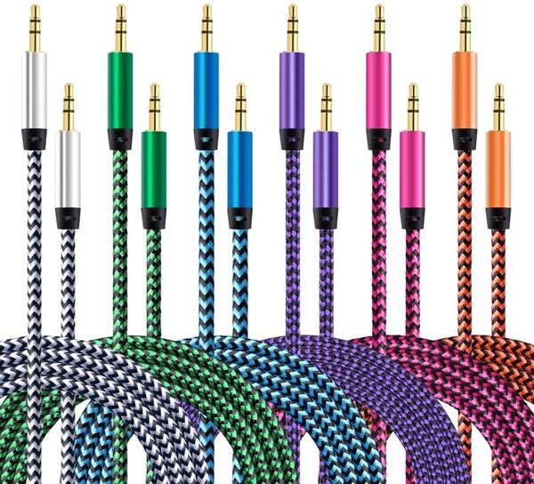 3.5mm Auxiliary Audio Cell Phone Cables Braided Stereo AUX Chords for iphone samsung Huawei Smartphone MP3