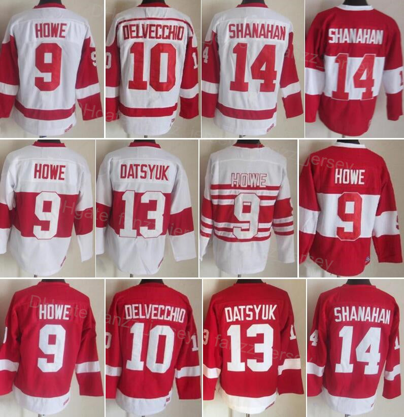 Men Vintage Ice Hockey Retro 13 Pavel Datsyuk Jerseys 14 Brendan Shanahan 9 Gordie Howe 10 Alex Delvecchio 19 Steve Yzerman Home Stitched 75th Anniv
