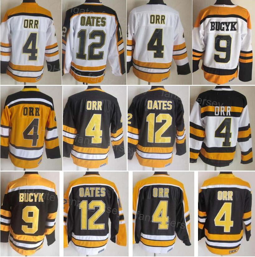 Men Retro Ice Hockey Vintage 12 Adam Oates Jersey 4 Bobby Orr 9 Johnny Bucyk 75 Anniversary For Sport Fans Sport All Stitched Home Black Yellow Whit