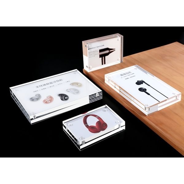 Table Magnetic Acrylic Price Tag Sign Holder Display Stand Store Desk Picture Photo Label Card Payment Scan Block Frame
