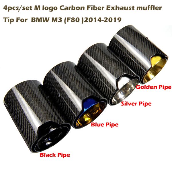 4pcs-set M logo Carbon Fiber Exhaust muffler Tip For BMW M3 F80