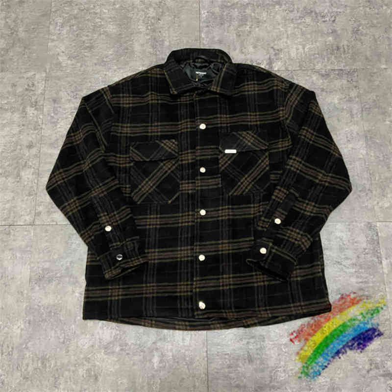 Heavy Fabric Represent Tartan Wool Overshirt Hoodie Men Women Plaid Textured Over-shirt Slightly Shirts Blouse Gd98