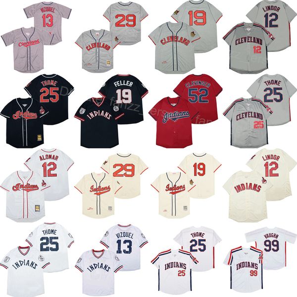 1948 1995 Retro Baseball 19 Bob Feller Jersey Vintage 25 Jim Thome 13 Omar Vizquel 99 Rick Vaughn 29 Satchel Paige 12 Roberto Alomar 52 Mike