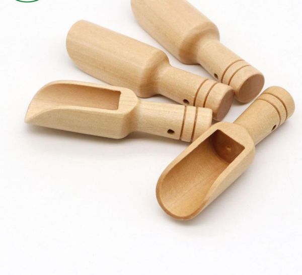 Hot Bar Dining Wooden Round Handle Scoop Teaspoon Small Salt Shovel Milk Powder Scoops Wood Condiment Spoons Coffee Tea Mini