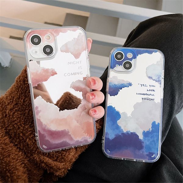 Clouds Scenery Pattern Couples Phone Cases For iPhone 12 13 11 Pro Max X XR XS Max 7 8 Plus Lens Protection Mirror Acrylic Cover