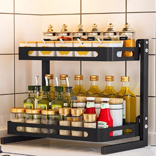 Storage Holders & Racks Spice Organizer for Countertop 2-Tier Rack Standing Shelf Storage Holder Jars Bottles