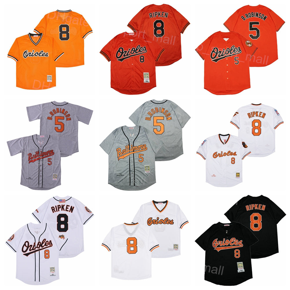 Retro 1983 1989 2001 Vintage Baseball 5 Brooks Robinson Jersey Retire 8 Cal Ripken Team Black White Grey Orange All Stitched Pullover Cooperstown 19