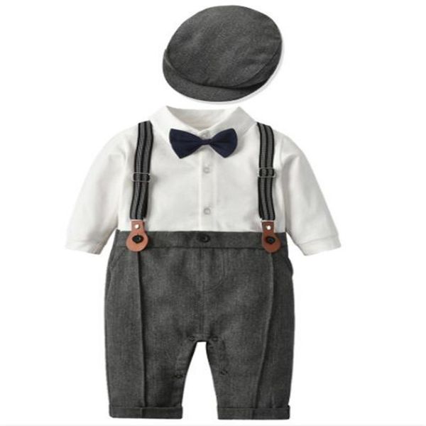 kids Baby Boys Clothing Sets Wedding Party Suit Newborn infant Bow Bodysuit+Hat Outfits Gentleman Birthday Gift