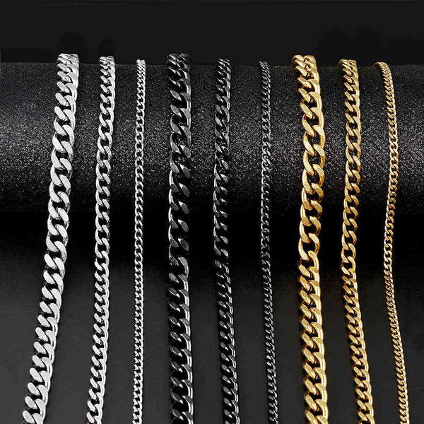 Cuban Link Chain Necklace For Men Woman Basic Punk Stainless Steel Necklace Gold Black Color Male Choker colar Jewelry Gifts AA220315