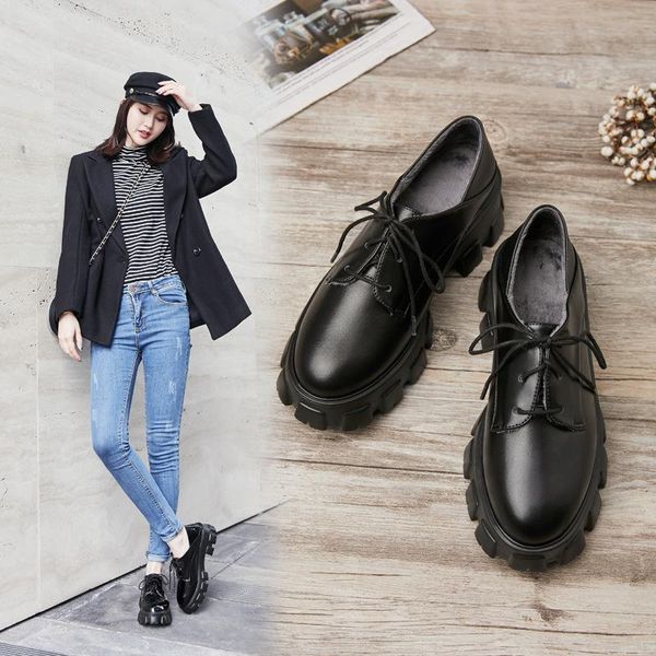 Hot Sale-Fashion Formal Women Leather Shoes Black Ladies Platform Shoes Comfortable Casual office Worker Women 2020 Winter Autumn