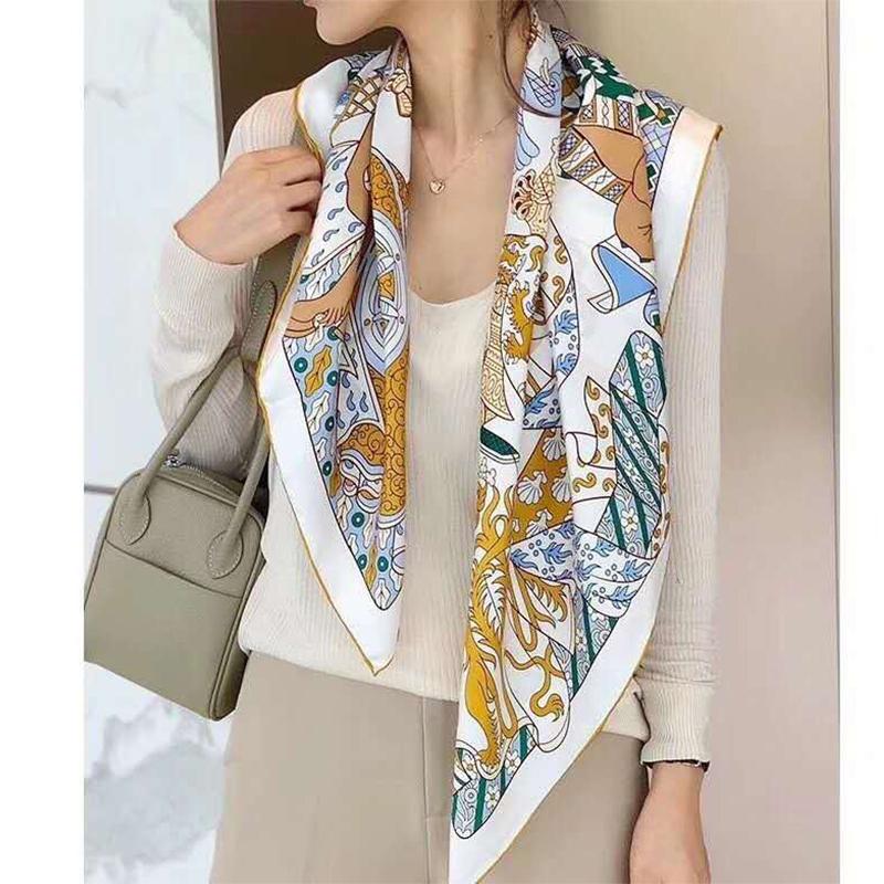 Scarves 100% Twill Silk Scarf Shawl Women 90 Soft Real Elegant Big Square Spring Autumn Bandana Gift