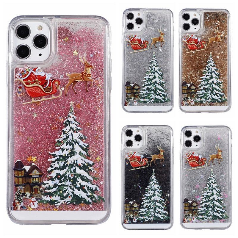 Merry Christmas phone cases lovely deer tree fashion glittering flow sequins sand crystal cases for iphone 12 11 pro X XS max XR 6 7 8 plus