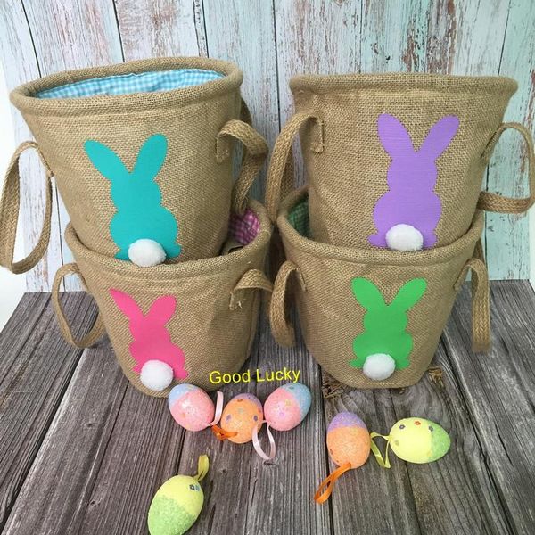 20pcs-lot hot selling Burlap Easter Ears Basket Bag Gift Packing Easter Handbag kids candy bucket tote