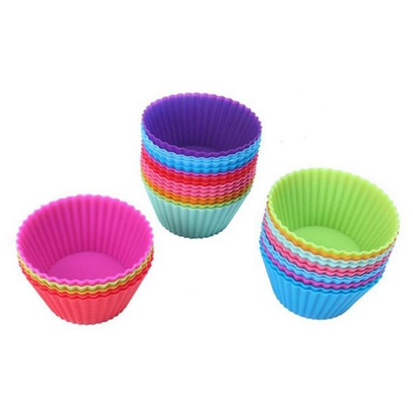 12pcs-Set Silicone Cake Mold Round Shaped Muffin Cupcake Baking Molds Kitchen Cooking Bakeware Maker DIY Cake Decorating Tools LX4025