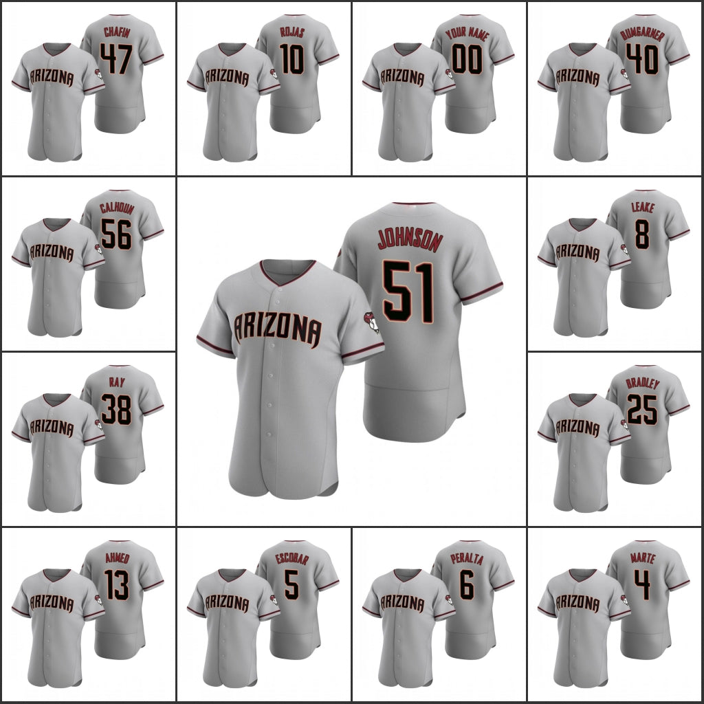 Arizona&#13;Diamondbacks #10 Josh Rojas 51 Randy Johnson 40 Madison Bumgarner Men Women Youth Gray Authentic 2020 Custom Road Jersey