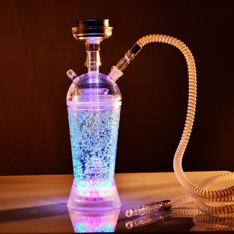 portable hookah Hookah LED with blue green red transparent purple lighting complete set 1 hose hookahs hookah glass vase smoking