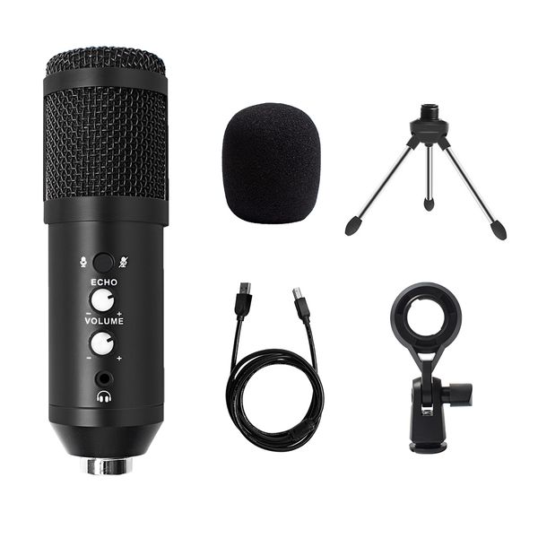 Usb E21 Microphone Set for Laptop Metal Recording Condenser Microphone with Tripod for PC Webcam Game Vlog Streaming Popcast