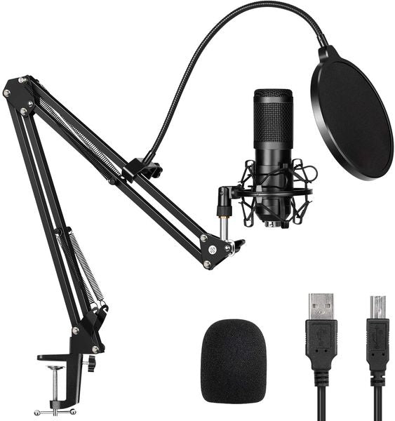 USB Streaming Podcast Microphone Kit, Studio Cardioid Condenser Computer PC Mic Kit with Scissor Arm Shock Mount Stand Pop Filter