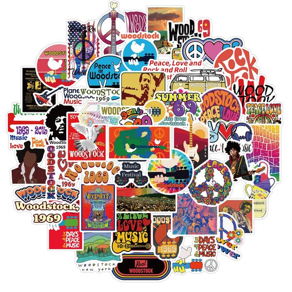 50 PCS Car Stickers Woodstock Music Festival For Skateboard Laptop Helmet Pad Bicycle Bike Motorcycle PS4 Notebook Guitar PVC Fridge Decal