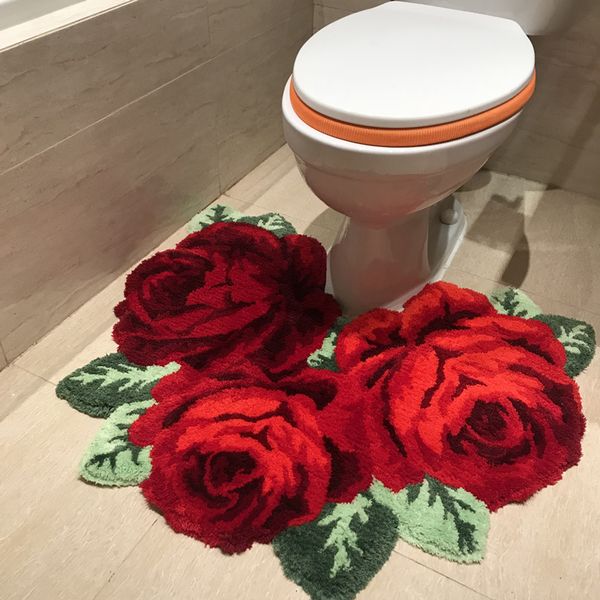3D red rose carpet for bathroom rug for bethroom livingroom carpet pink rose carpet flower rugs bath mats anti-slip