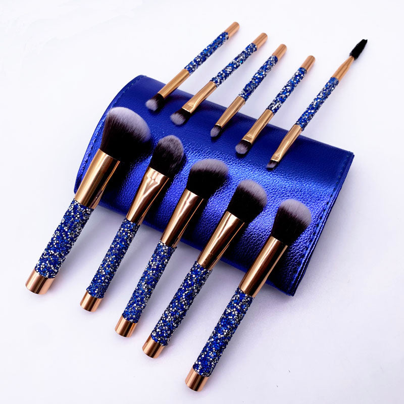 Diamond Studded Makeup Brushes 10 Pcs Set Cosmetics Brush with Bag Foundation Kabuki Blush Eyeshadow Powder Brush Make Up Tool
