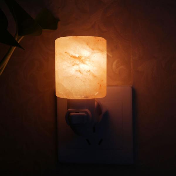 Exquisite Cylinder Natural Rock Salt Himalaya Salt Lamp Air Purifier with Wood Base Amber Night Lights