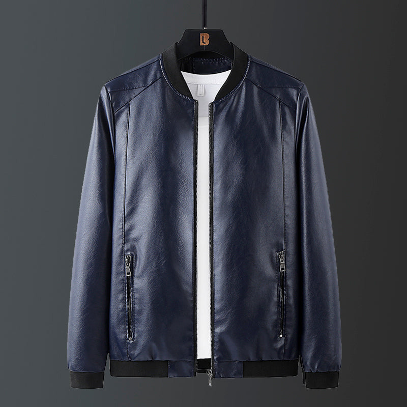 Leather jacket men&#039;s baseball collar Korean style slim handsome leather jacket men&#039;s youth jacket trend wholesale
