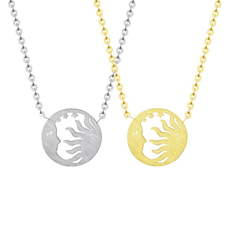 10PCS Funny Jewelry Moon and Sun Necklaces Women Vintage Bijoux Stainless Steel Gold Chain Choker Necklace Valentine&#039;s Day