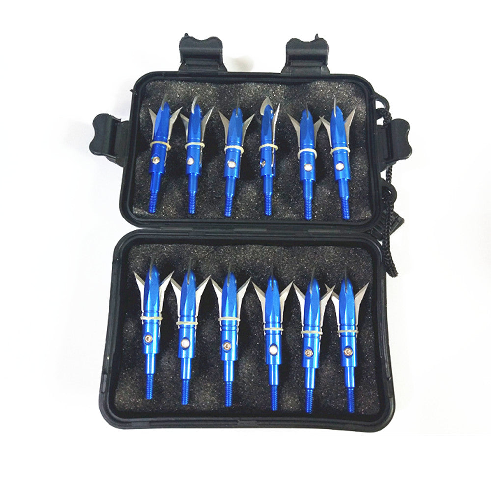 12Pcs Hunting Broadheads 100 Grain Archery Stainless Steel Arrowheads with 1 pcs Black Plastic Portable Case