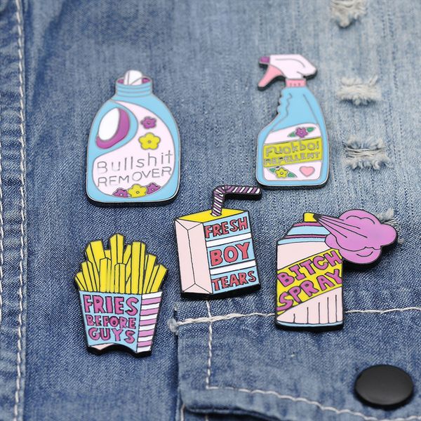 Laundry detergent bottle Enamel Pin Brooch Christmas Cartoon Funny French fries Brooches for Girl Gift Jewelry Badge Bag Shirt Pin