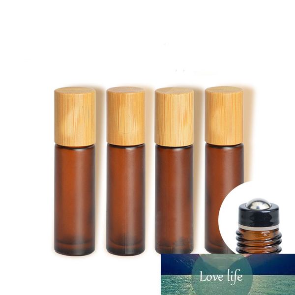 10ml Frosted Amber Cosmetic Glass Essential Oil Serum Container Matte Brown Roll on Perfume Bottle Bamboo Lid Makeup Accessories