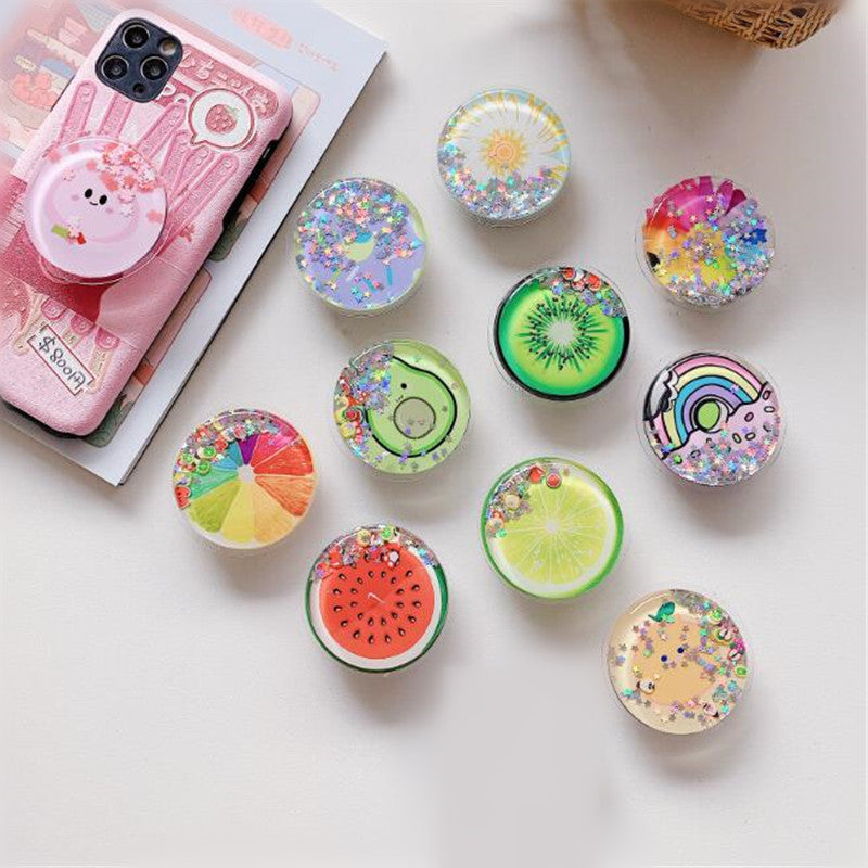 Wholesale Quicksand Fruits Rainbow Expanding Stand Mount Phone Socket Fold Mobile Smartphones Pocket Desktop Bracket Phone Stand Holder