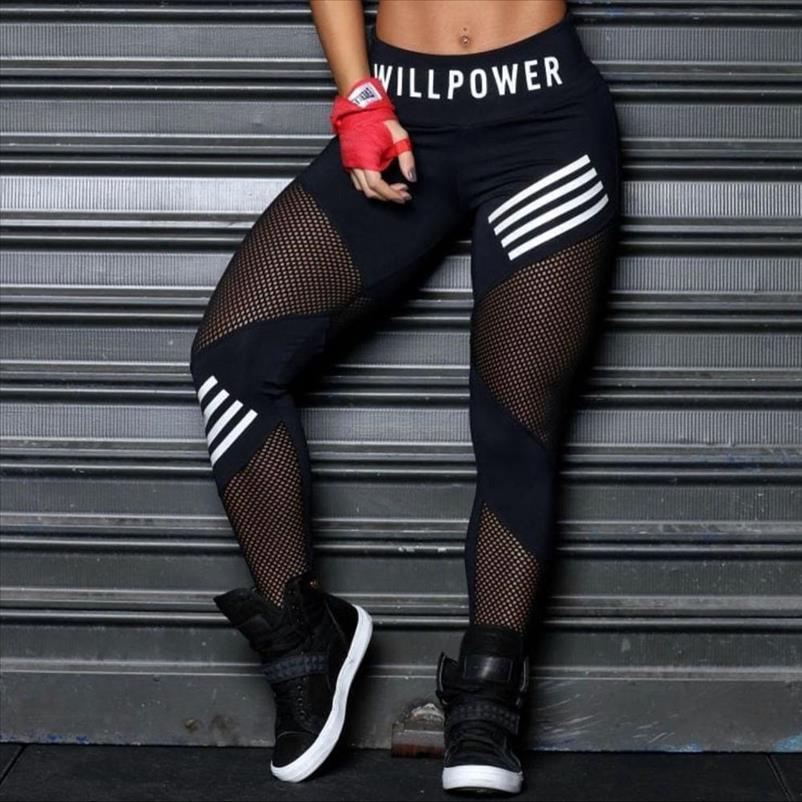 Women Leggings High Waist Mesh Pacthwork Sports legging Plus Size Black Gym Fitness Letter Print Sportwear Femme