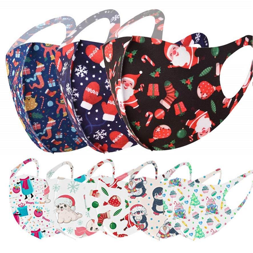 2021 face mask Christmas Santa snowman ice silk printed designer face masks men women kids black red 3D dust-proof haze children facemask