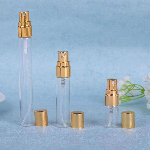 Empty 5ml 10ML Glass Fine Mist Atomizer Bottles with Gold or Silver Caps Refillable Perfume Cologne Decant Spray Bottles LX3997