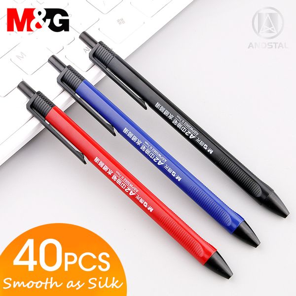 M&G 10-20-40pcs Super Smooth Oil Ball Point Pen 0.7mm Fine Pens Ballpoint Pen Black Blue Red ink pen for school office supplies 201111