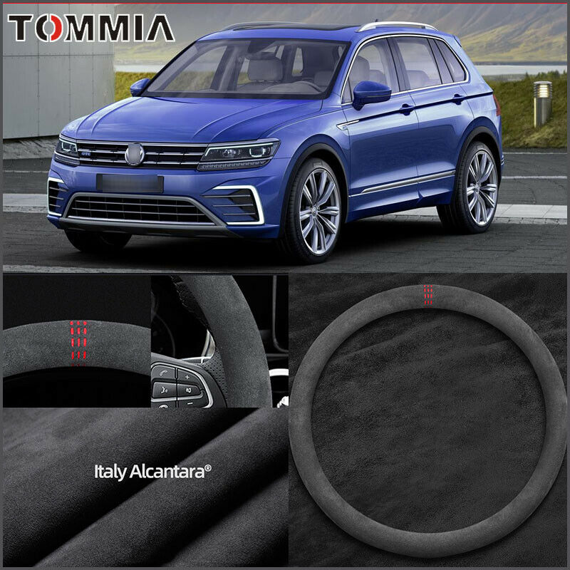 Non-slip Black Alcantara Suede Car Steering Wheel Cover For Volkswagen Tiguan