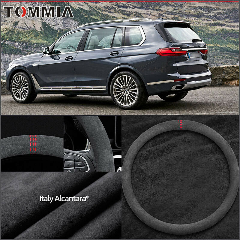 O Type 15&quot; Non-slip Black Alcantara Suede Car Steering Wheel Cover For BMW X7