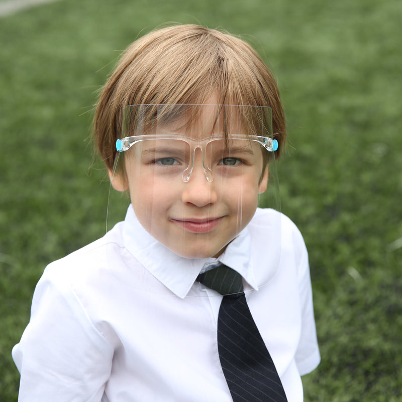 Kid Face Shields With Glasses Frames - Ultra Clear Protective Full Face Mask To Protect Eyes Nose Mouth Anti-Fog PET Plastic Splash Guard