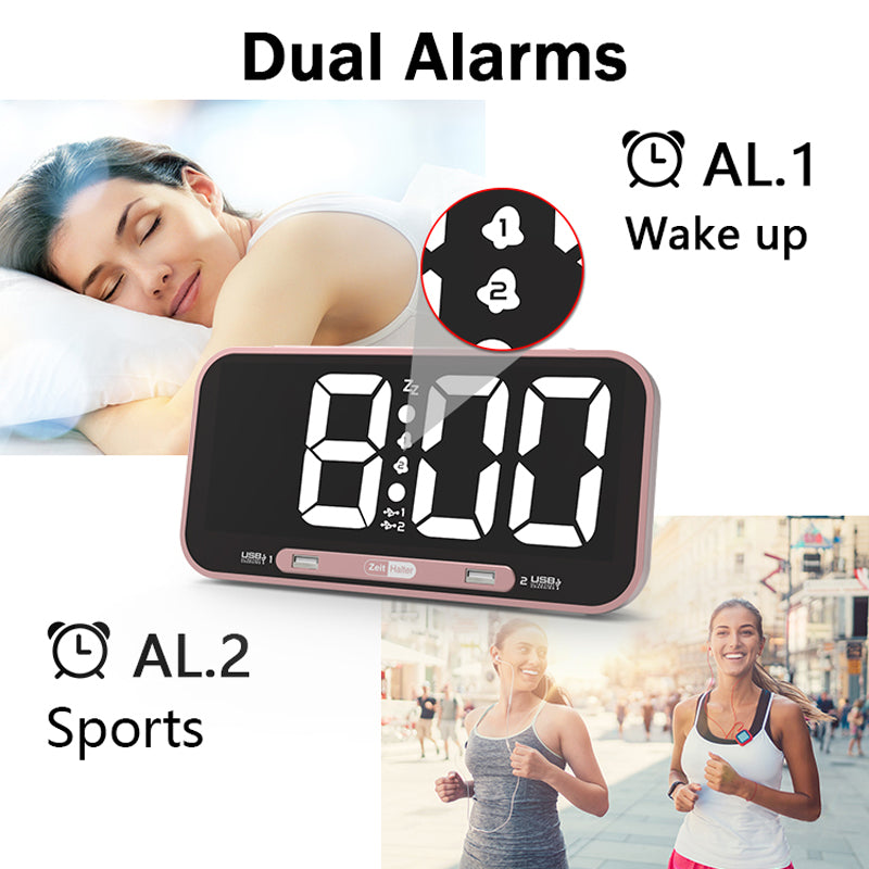 Dual Alarms Desk Clock 3&quot; Large LED Display Dimmable Wall Clock,USB Port for Charging, 3 Brightness,12 Hours Watch for Elderly